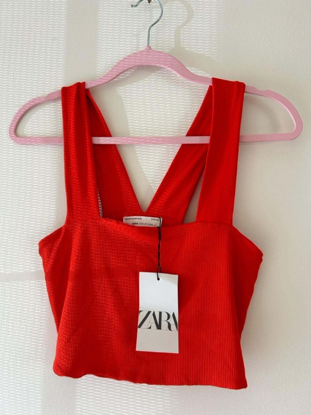 Zara Bright Red Ribbed Crop Tank